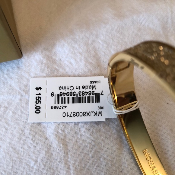 Michael Kors Polished Gold Plated Brass & Pave Crystals Logo Bangle NWT & Box - Picture 4 of 16